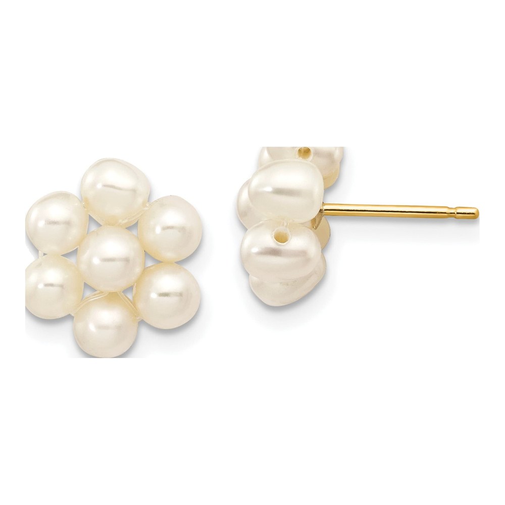 10K Yellow Gold Freshwater Cultured Pearl Flower Stud Earrings