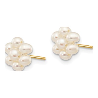 10K Yellow Gold Freshwater Cultured Pearl Flower Stud Earrings – view 2