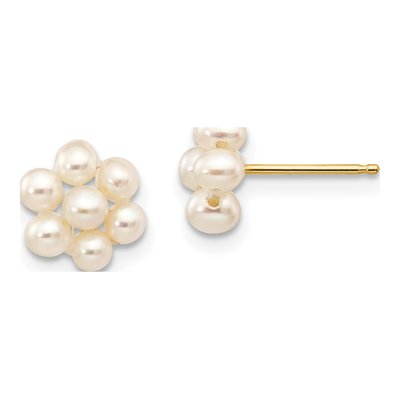 10K Yellow Gold Freshwater Cultured Pearl Flower Stud Earrings