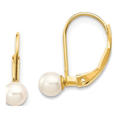 10K Yellow Gold Freshwater Cultured Pearl Leverback Earrings