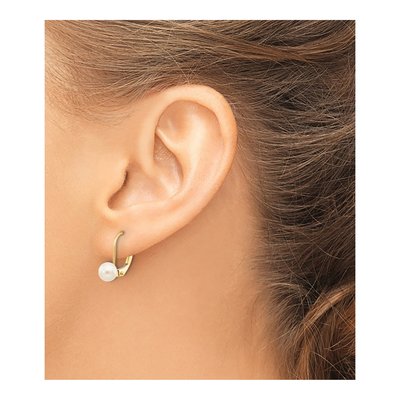 10K Yellow Gold Freshwater Cultured Pearl Leverback Earrings – view 3