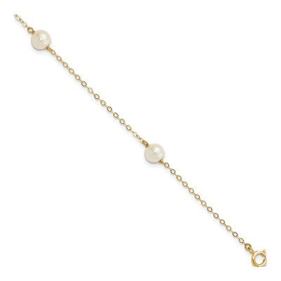 10K Yellow Gold Freshwater Cultured Pearl Near Round 3-Station Bracelet