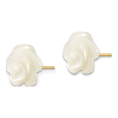 10K Yellow Gold 10mm Mother of Pearl Flower Stud Earrings – view 2