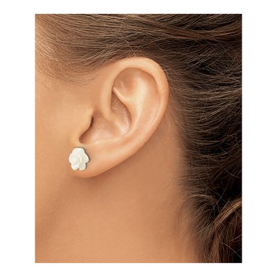 10K Yellow Gold 10mm Mother of Pearl Flower Stud Earrings – view 3
