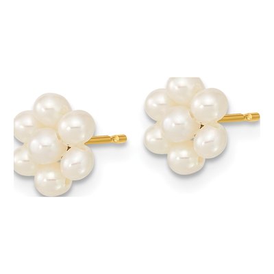 10K Yellow Gold Button Freshwater Cultured Pearl Flower Stud Earrings – view 2