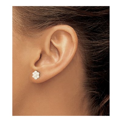 10K Yellow Gold Button Freshwater Cultured Pearl Flower Stud Earrings – view 3