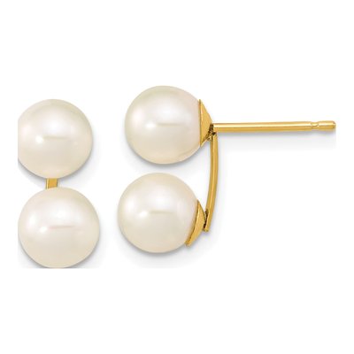 10K Yellow Gold Round Freshwater Cultured Pearl Double Stud Earrings