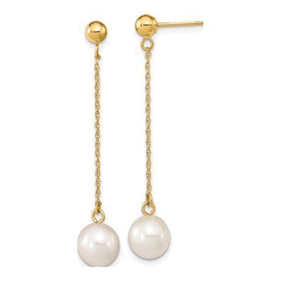 10K Yellow Gold Freshwater Cultured Pearl Dangle Earrings