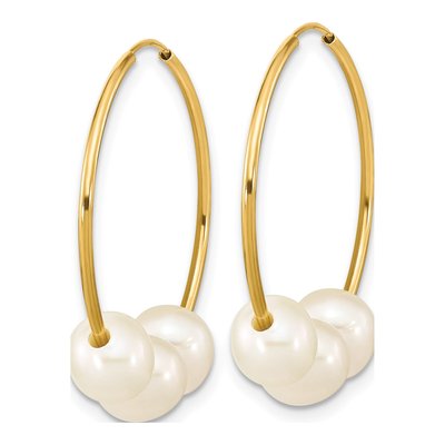 10K Yellow Gold 25mm Freshwater Cultured Pearl Endless Hoop Earrings – view 2