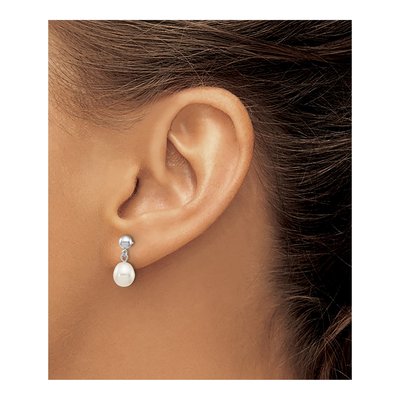 10K White Gold Freshwater Cultured Pearl Dangle Earrings – view 3
