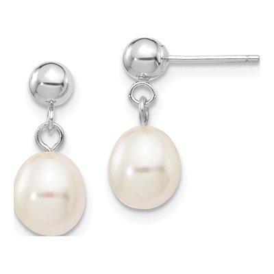 10K White Gold Freshwater Cultured Pearl Dangle Earrings