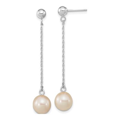 10K White Gold Freshwater Cultured Pearl Dangle Earrings