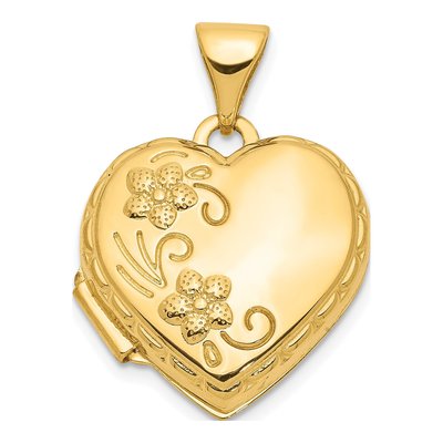 10K Yellow Gold Domed Floral Heart Locket
