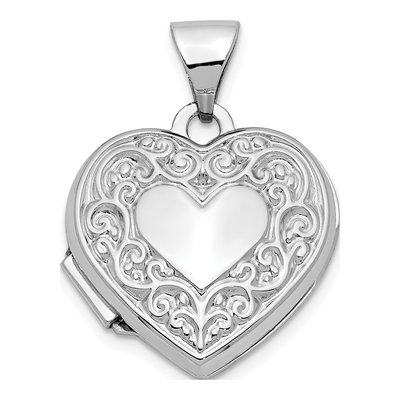 10K White Gold Scroll Heart Locket