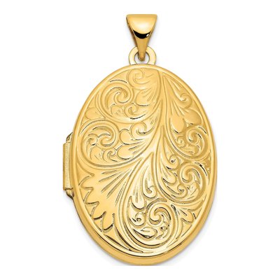 10K Yellow Gold Domed Oval Scroll Locket