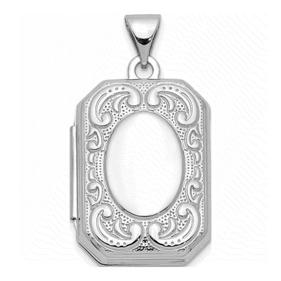 10K White Gold Book Scroll Border Locket