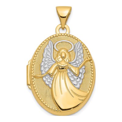 10K Yellow Gold Guardian Angel Reversible Oval Locket