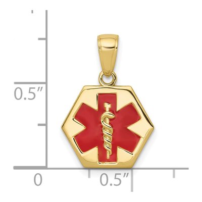 10K Yellow Gold Red Enamel Medical Symbol Pendant – view 4