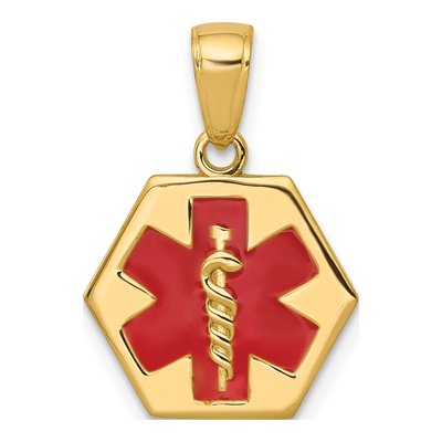 10K Yellow Gold Red Enamel Medical Symbol Pendant
