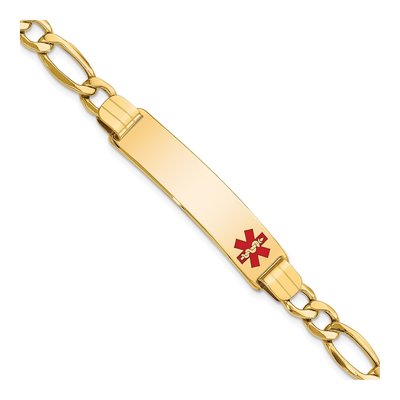 10K Yellow Gold 6.5mm Semi-Solid Medical Figaro Chain Bracelet