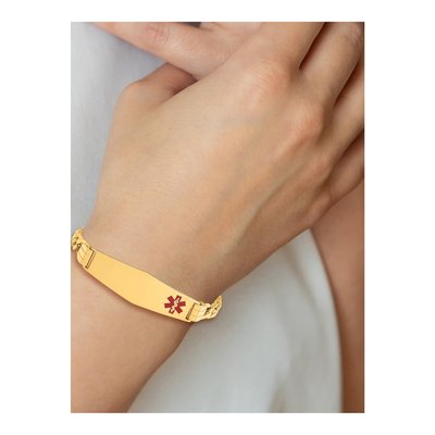 10K Yellow Gold 6.8mm Semi-Solid Medical Alert Curb Chain Bracelet – view 5