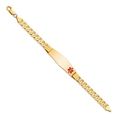 10K Yellow Gold 6.8mm Red Enamel Medical Curb Chain Bracelet – view 2