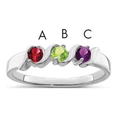 10K White Gold 3-Stone Mother's Ring Mounting