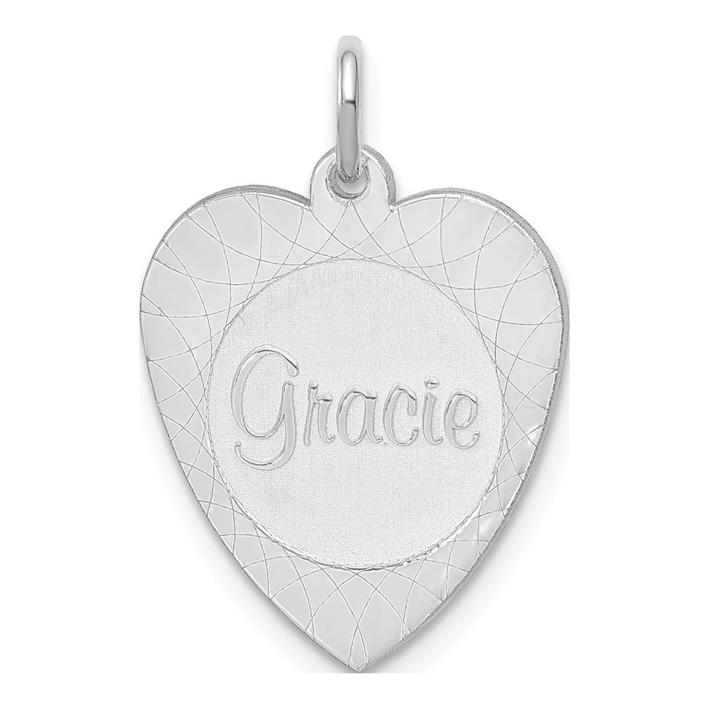 10K White Gold Heart Disc Name Charm