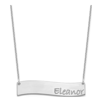 10K White Gold Personalized Curved Bar Necklace