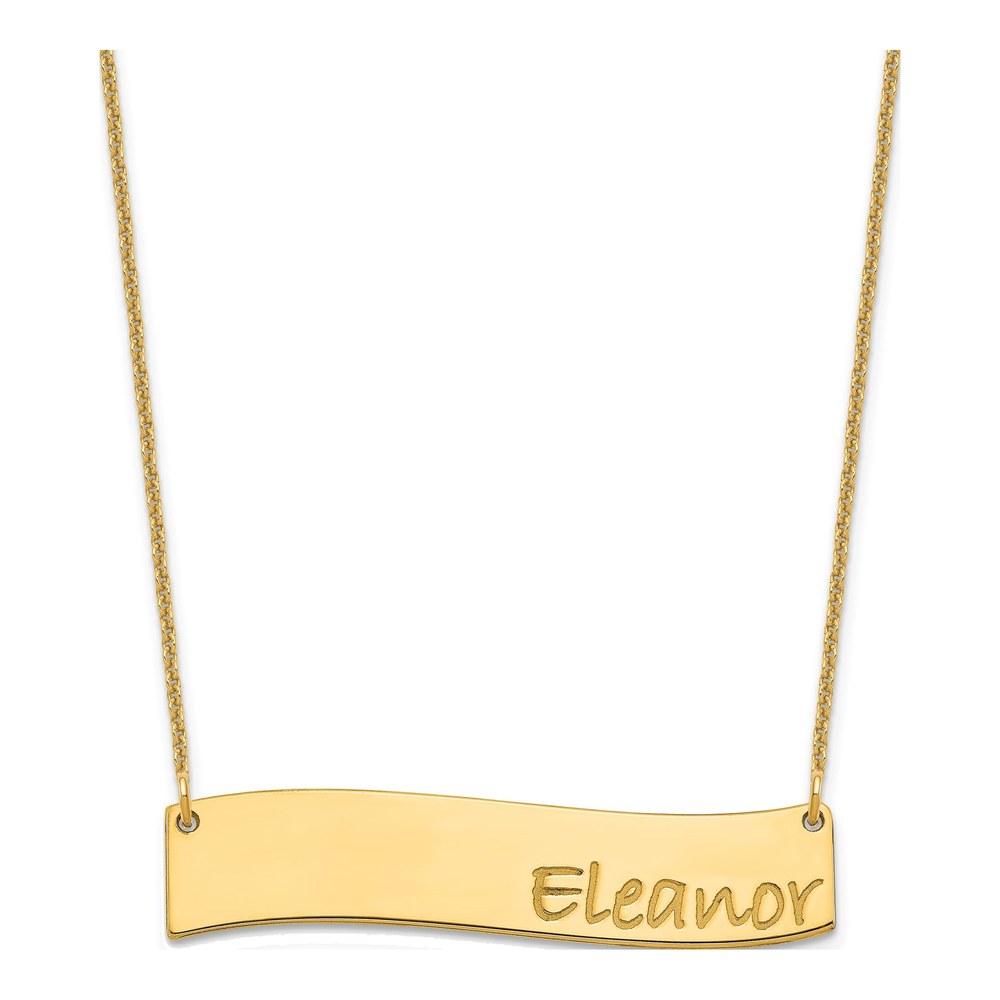 10K Yellow Gold Personalized Curved Bar Necklace