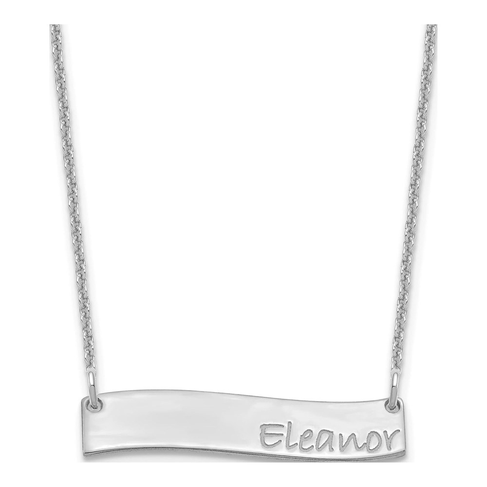 10K White Gold Small Polished Curved Bar Necklace