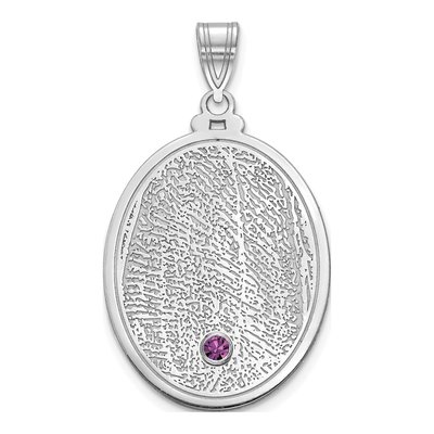10K White Gold Oval Fingerprint Birthstone Pendant