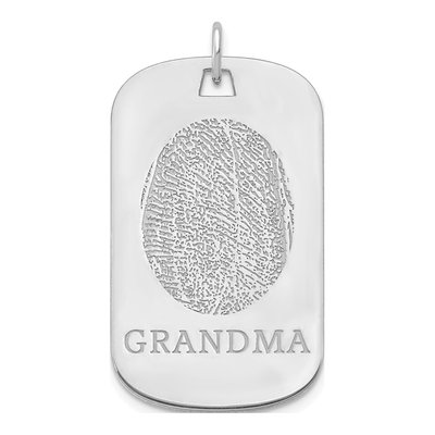 10K White Gold Fingerprint Dog Tag Pendant