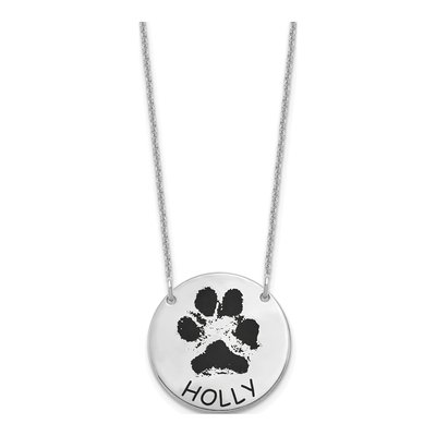 10K White Gold Epoxy Paw Print Necklace