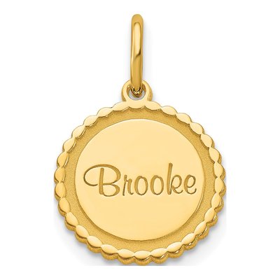 10K Yellow Gold Scalloped Disc Name Charm