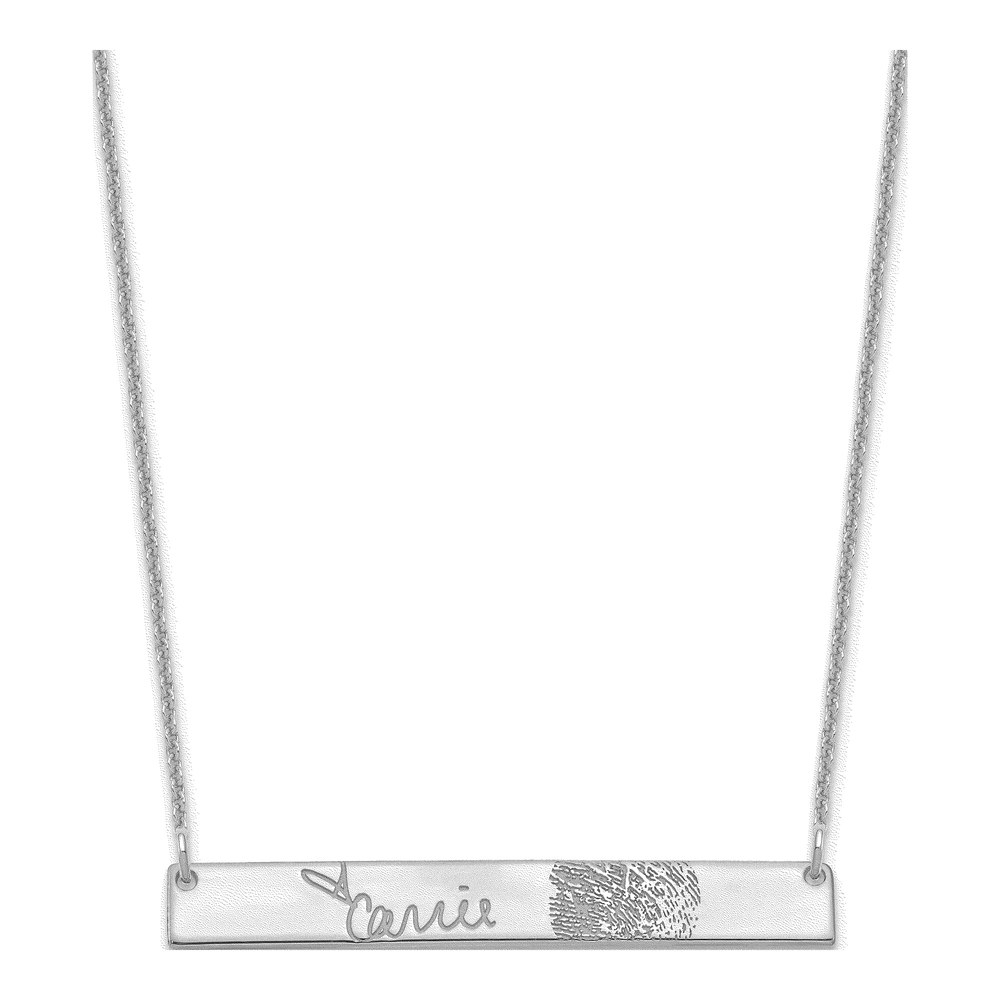 10K White Gold Signature Fingerprint Bar Necklace