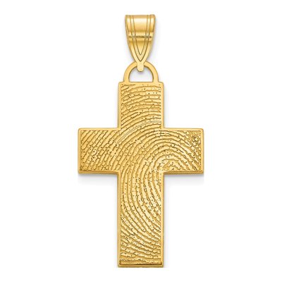 10K Yellow Gold Fingerprint Cross Pendant