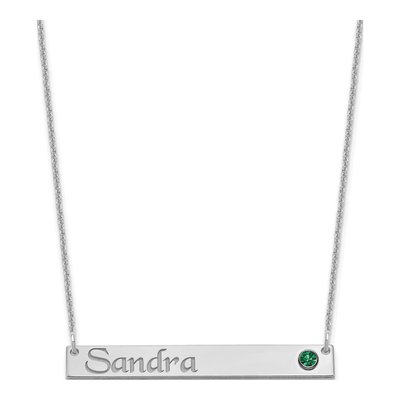 10K White Gold Crystal Personalized Bar Necklace
