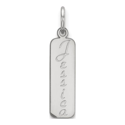 10K White Gold Vertical Script Font Name Bar Charm