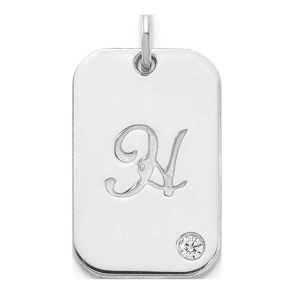 10K White Gold Diamond Initial Dog Tag Charm