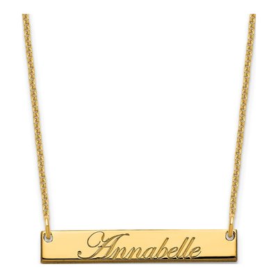 10K Yellow Gold Personalized Script Bar Necklace