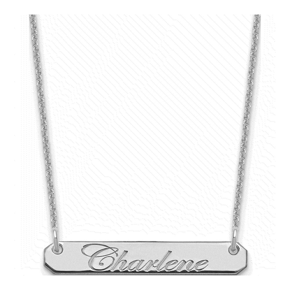 10K White Gold Personalized Script Bar Necklace