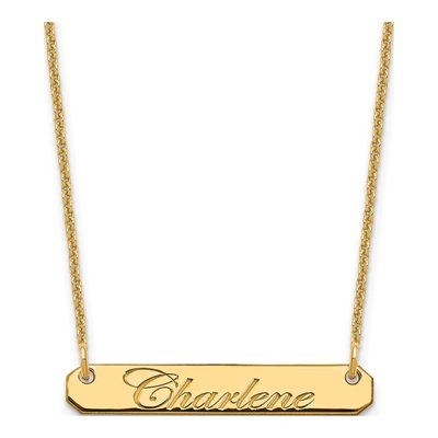 10K Yellow Gold Personalized Script Bar Necklace