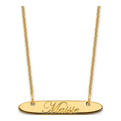10K Yellow Gold Personalized Script Bar Necklace