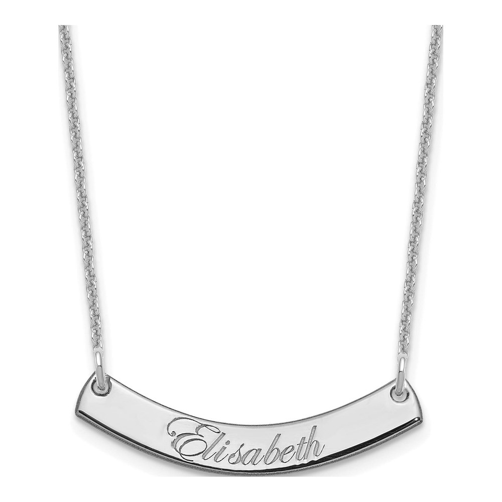 10K White Gold Personalized Curved Bar Necklace