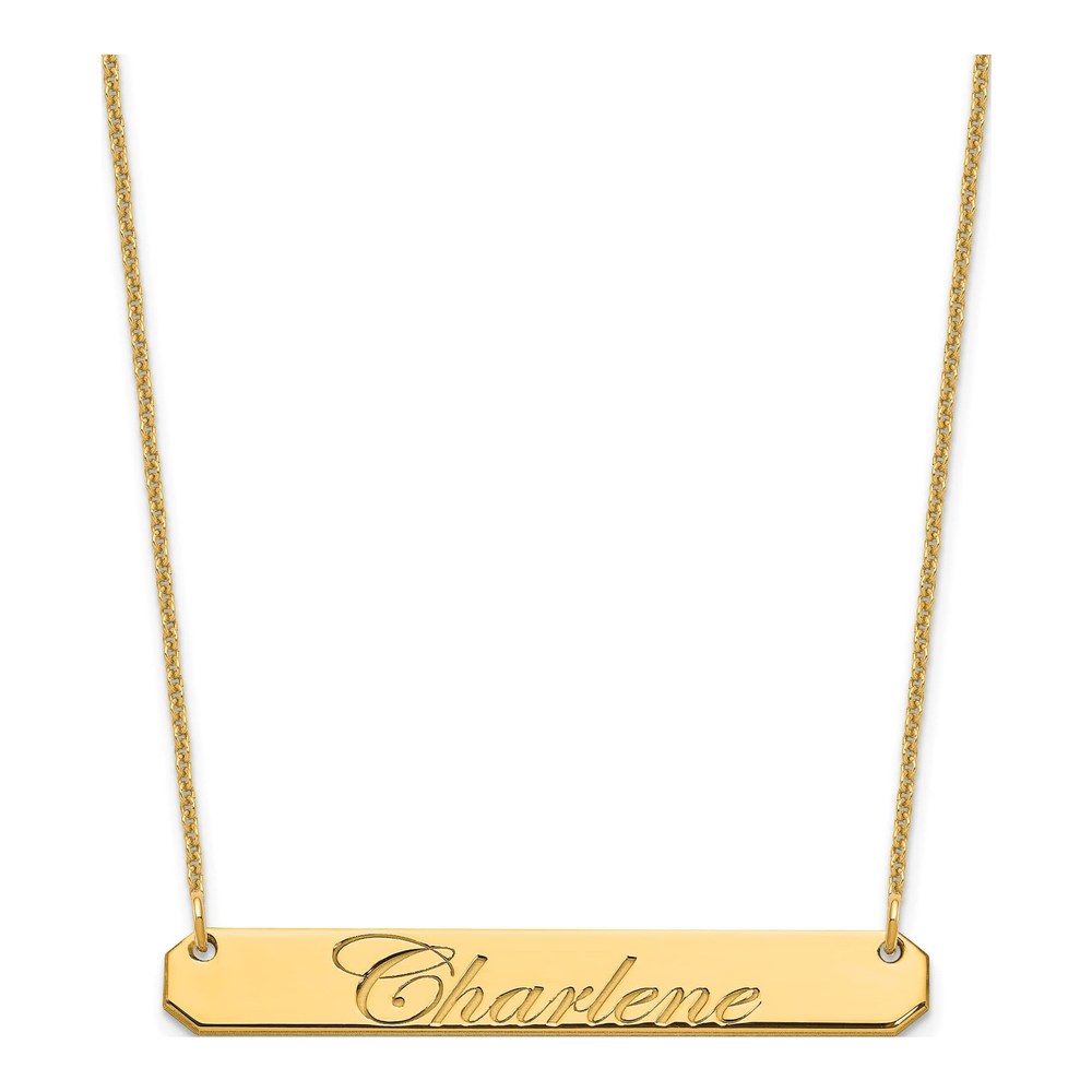 10K Yellow Gold Personalized Script Bar Necklace