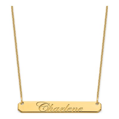 10K Yellow Gold Personalized Script Bar Necklace