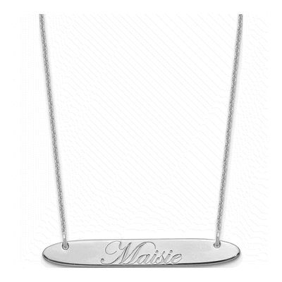 10K White Gold Personalized Script Bar Necklace