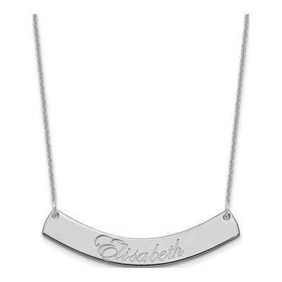10K White Gold Personalized Curved Bar Necklace