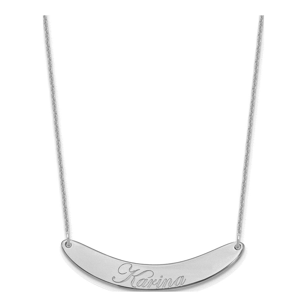 10K White Gold Personalized Curved Bar Necklace